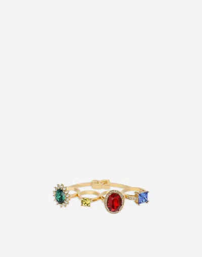 Dolce & Gabbana Knucklebuster Ring With Colorful Rhinestones In Multicolor