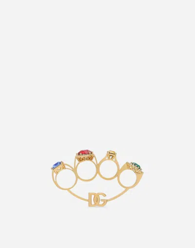 Dolce & Gabbana Knucklebuster Ring With Colorful Rhinestones In Multicolor