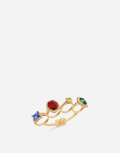 Dolce & Gabbana Knucklebuster Ring With Colorful Rhinestones In Multicolor
