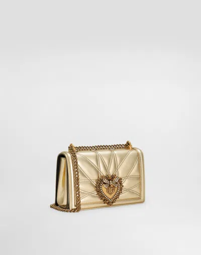 Dolce & Gabbana Medium Devotion Quilted Shoulder Bag In Gold