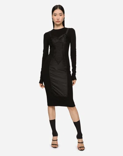 Dolce & Gabbana Lingerie Design Long-sleeved Sheath Dress In Animal Print