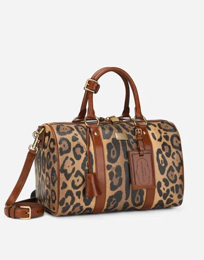 Dolce & Gabbana Leopard-print Crespo Handbag With Branded Plate In Multicolor