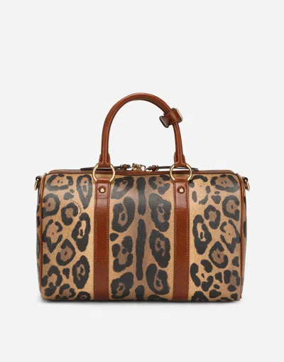 Dolce & Gabbana Leopard-print Crespo Handbag With Branded Plate In Multicolor