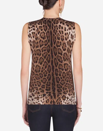 Dolce & Gabbana Sleeveless Wool Sweater With Leopard Print In Animal Print