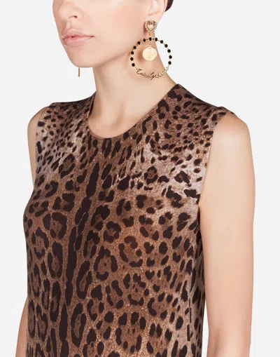 Dolce & Gabbana Sleeveless Wool Sweater With Leopard Print In Animal Print