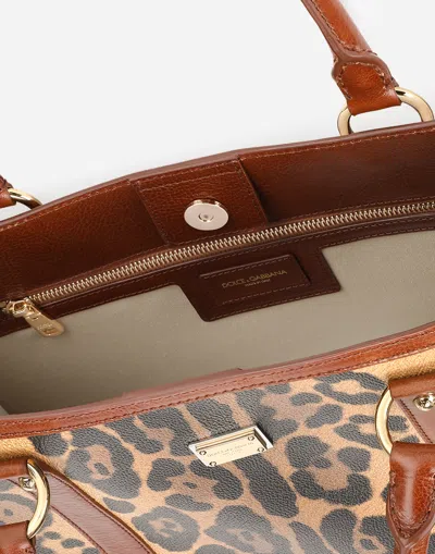 Dolce & Gabbana Leopard-print Crespo Shopper With Branded Plate In Multicolor