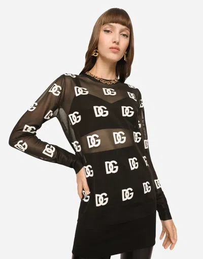 Dolce & Gabbana Sheer Sweater With All-over Dg Logo In Multicolor