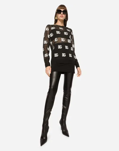 Dolce & Gabbana Sheer Sweater With All-over Dg Logo In Multicolor