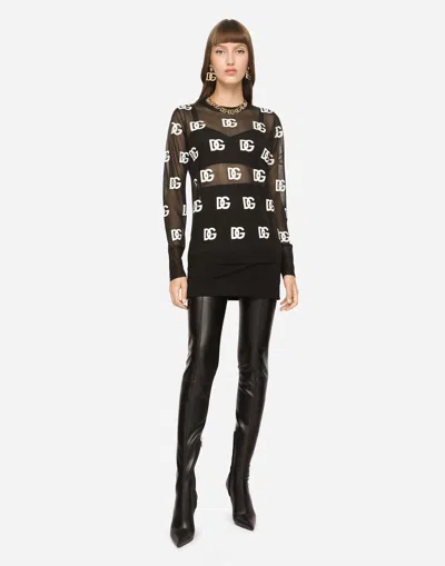 Dolce & Gabbana Sheer Sweater With All-over Dg Logo In Multicolor