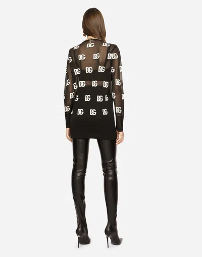 Dolce & Gabbana Sheer Sweater With All-over Dg Logo In Multicolor