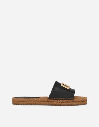 Dolce & Gabbana Dg Logo Leather Espadrille Sandal In Black