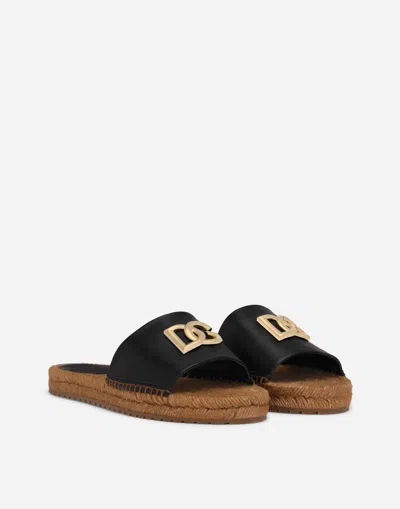 Dolce & Gabbana Dg Logo Leather Espadrille Sandal In Black