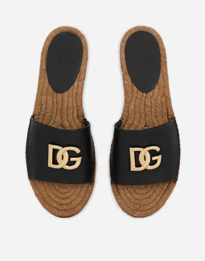 Dolce & Gabbana Dg Logo Leather Espadrille Sandal In Black