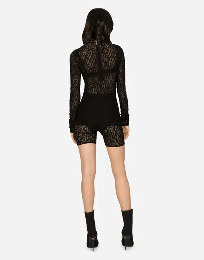 Dolce & Gabbana Tulle T-shirt With All-over Dg Logo In Black