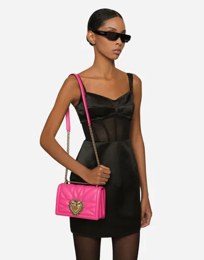 Dolce & Gabbana Medium Devotion Bag In Quilted Nappa Leather In Pink