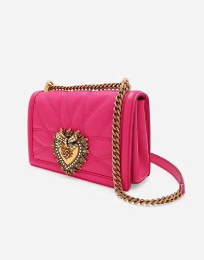 Dolce & Gabbana Medium Devotion Bag In Quilted Nappa Leather In Pink