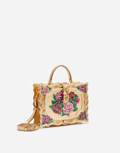 Dolce & Gabbana Dolce Box Bag In Golden Hand-painted Wood In Multicolor