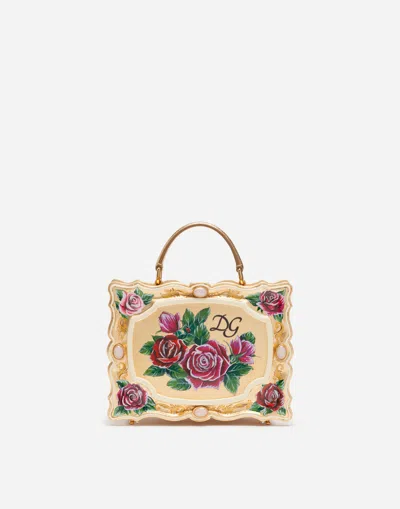Dolce & Gabbana Dolce Box Bag In Golden Hand-painted Wood In Multicolor