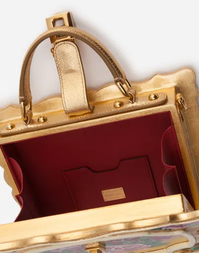 Dolce & Gabbana Dolce Box Bag In Golden Hand-painted Wood In Multicolor