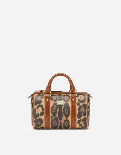 Dolce & Gabbana Small Box Satchel In Leopard-print Crespo With Branded Plate In Multicolor