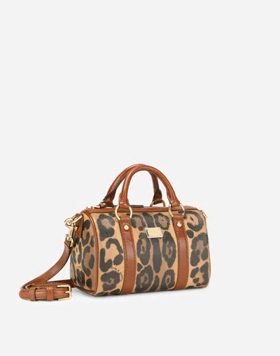 Dolce & Gabbana Small Box Satchel In Leopard-print Crespo With Branded Plate In Multicolor