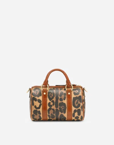 Dolce & Gabbana Small Box Satchel In Leopard-print Crespo With Branded Plate In Multicolor