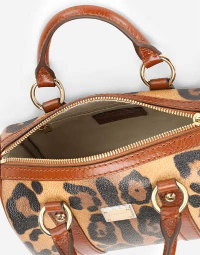 Dolce & Gabbana Small Box Satchel In Leopard-print Crespo With Branded Plate In Multicolor