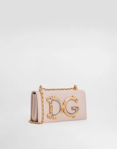 Dolce & Gabbana Pink Calfskin Phone Bag In Pale Pink