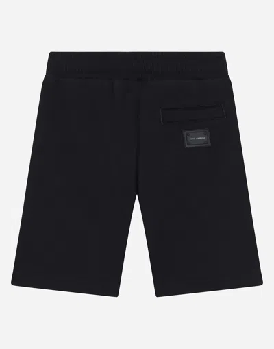 Dolce & Gabbana Jersey Jogging Shorts With Logo Plate In Blue