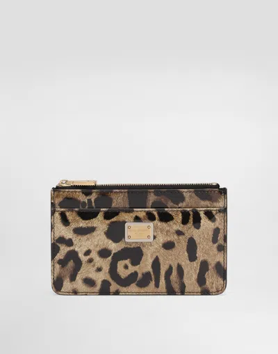 Dolce & Gabbana Medium Leopard-print Polished Calfskin Card Holder With Zipper In Animal Print