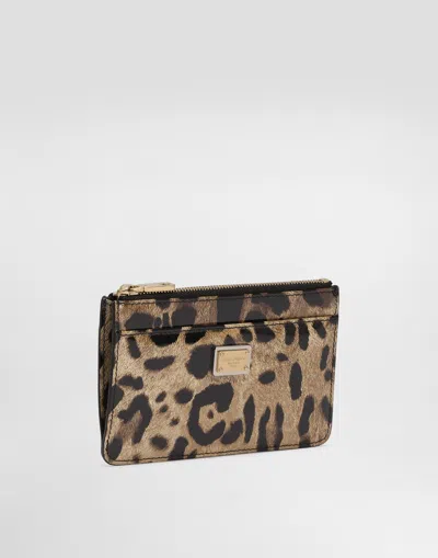 Dolce & Gabbana Medium Leopard-print Polished Calfskin Card Holder With Zipper In Animal Print