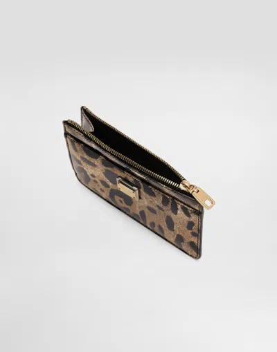 Dolce & Gabbana Medium Leopard-print Polished Calfskin Card Holder With Zipper In Animal Print