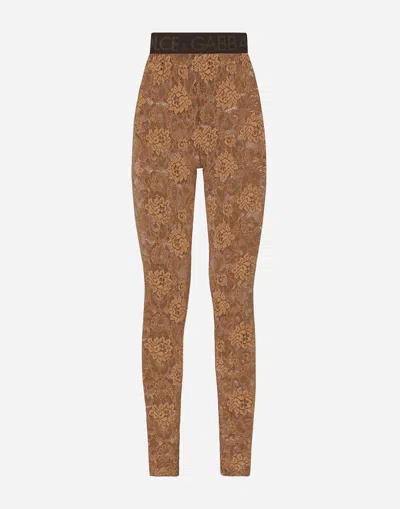 Dolce & Gabbana Lace Leggings With Branded Elastic In Beige