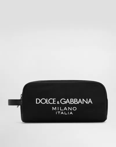 Dolce & Gabbana Nylon Toiletry Bag With Rubberized Logo In Black