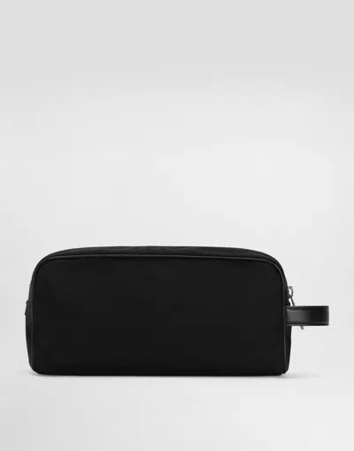 Dolce & Gabbana Nylon Toiletry Bag With Rubberized Logo In Black