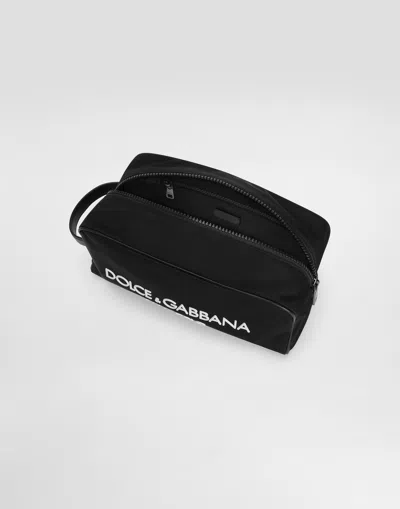 Dolce & Gabbana Nylon Toiletry Bag With Rubberized Logo In Black