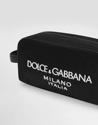 Dolce & Gabbana Nylon Toiletry Bag With Rubberized Logo In Black