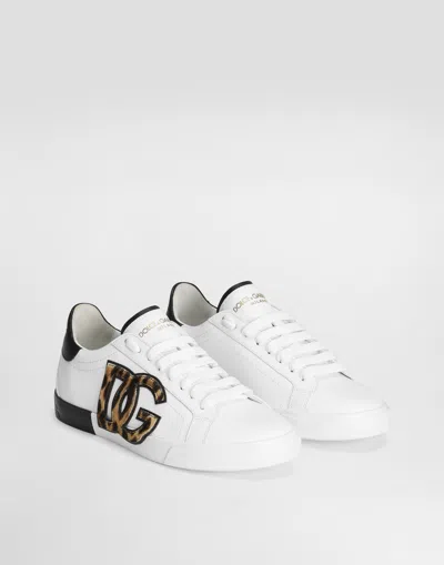 Dolce & Gabbana Women White Low Top Sneaker With Animal-motif Logo In Leather Woman In Multi
