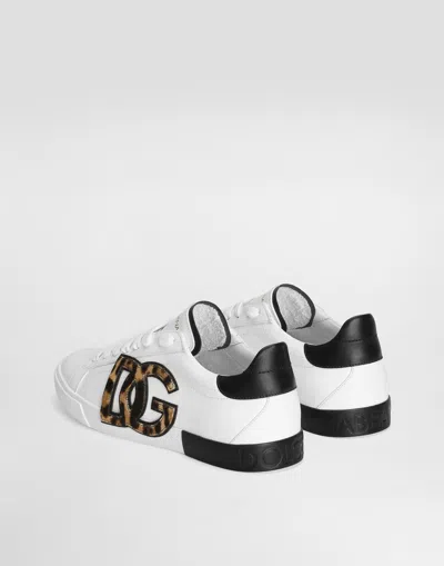Dolce & Gabbana Women White Low Top Sneaker With Animal-motif Logo In Leather Woman In Multi