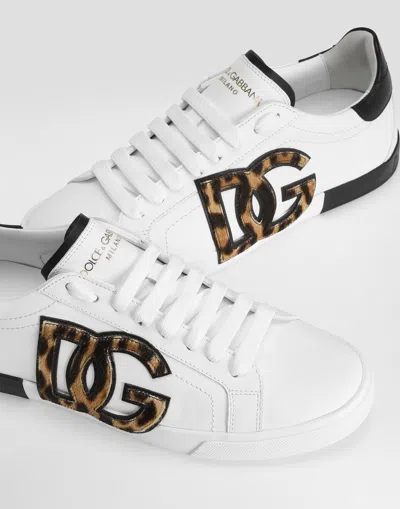 Dolce & Gabbana Women White Low Top Sneaker With Animal-motif Logo In Leather Woman In Multi