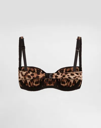 Dolce & Gabbana Leopard-print Satin Balconette Bra With Lace In Stampa Leo