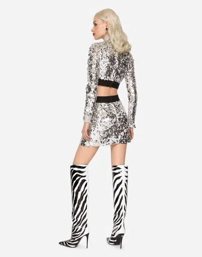 Dolce & Gabbana Sequined Miniskirt With Branded Elastic In Silver
