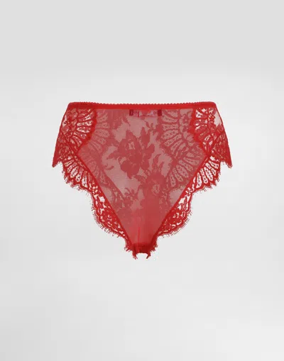 Dolce & Gabbana Lace & Tulle High Waist Briefs In Red