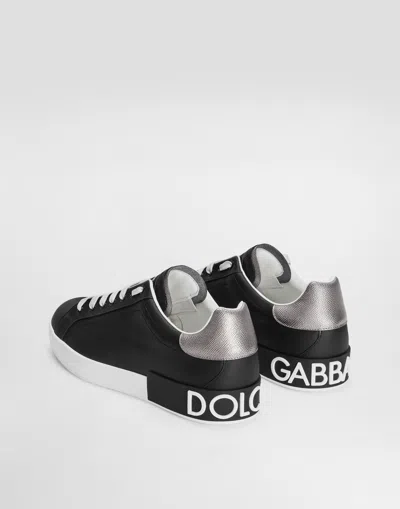 Dolce & Gabbana Portofino Sneakers In Black Leather With Silver Inserts Dolce E Gabbana