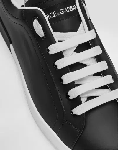 Dolce & Gabbana Portofino Sneakers In Black Leather With Silver Inserts Dolce E Gabbana