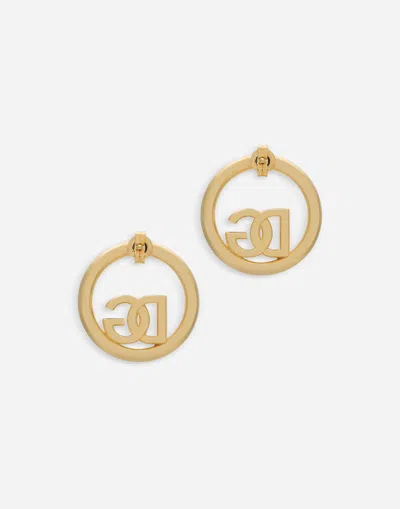 Dolce & Gabbana Hoop Earrings With Dg Logo And Rhinestones In Gold