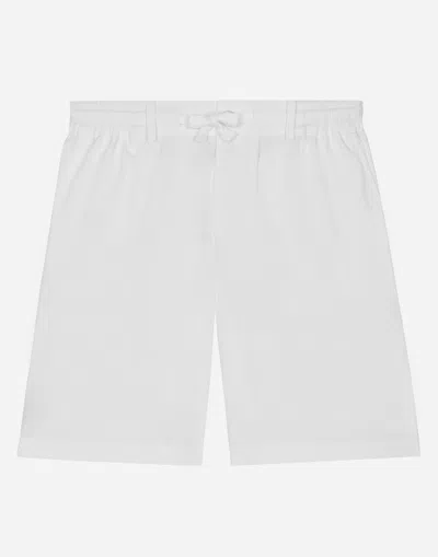Dolce & Gabbana Stretch Poplin Shorts With Logo Tag In White