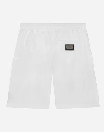 Dolce & Gabbana Stretch Poplin Shorts With Logo Tag In White