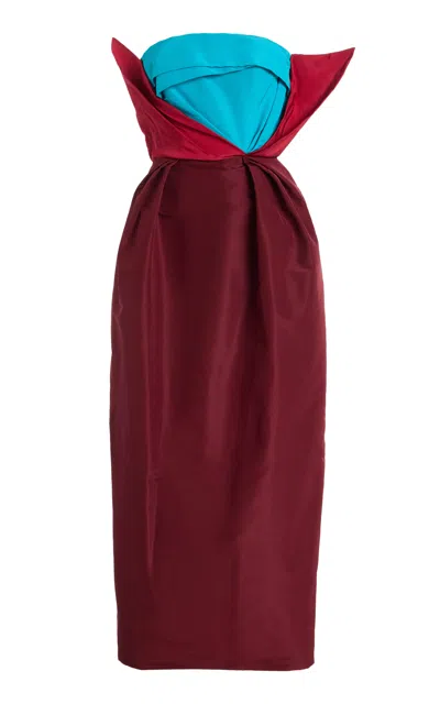 Christopher John Rogers Strapless Color-block Silk-taffeta Gown In Brown