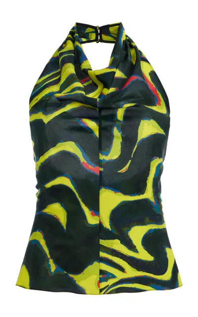 Christopher John Rogers Printed Jersey Cowl-neck Halter Top In Multi